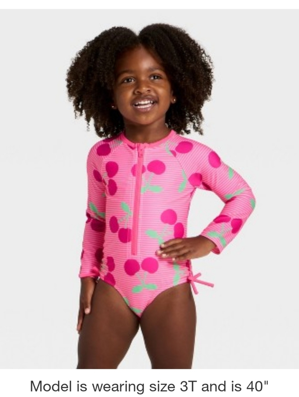 Cat & Jack Cherry Rash Guard Swimsuit 5T NWT Pink Long Sleeve UPF 50 Zip